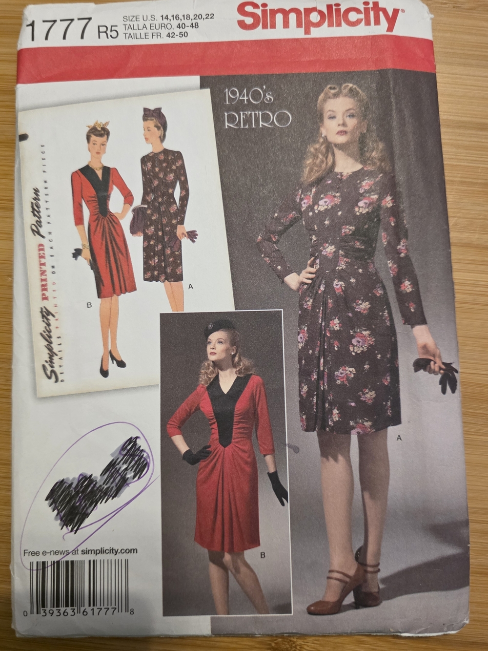 Simplicity 1777 "1940s Retro" Women's Dress Pattern - UNCUT
